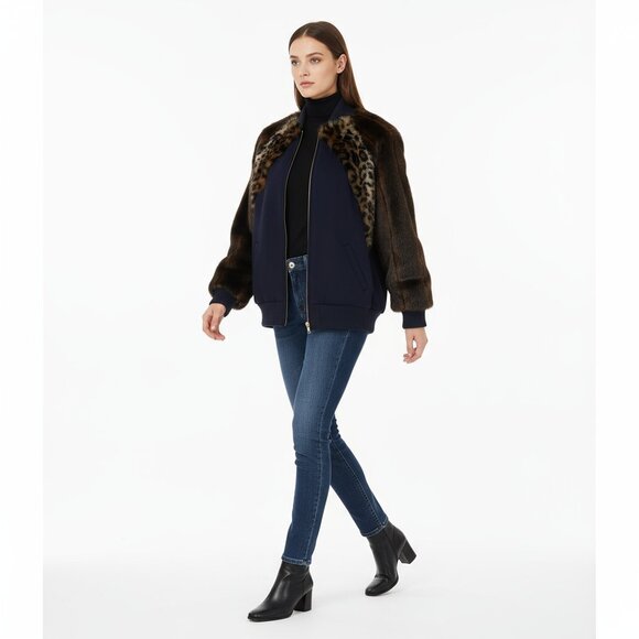 $575 HARVEY FAIRCLOTH Varsity Faux Fur Bomber Jacket S - Picture 4 of 14